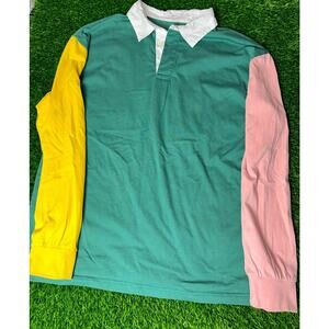 Original Use Shirt Mens Large Collared Long-Sleeve Polo Colorblock Green